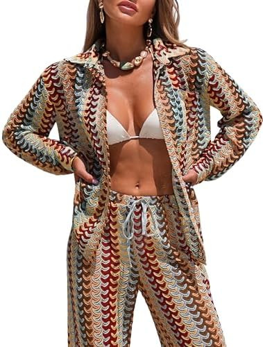 ZAFUL Womens Beach Cover Up Summer Lightweight Cardigans Crochet Boho Swimsuit Cover Up Long Slee... | Amazon (US)