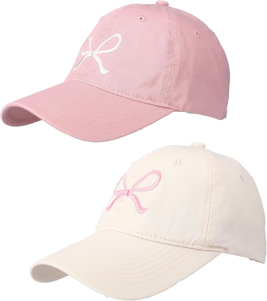 2 Pack Bow Tie Baseball Cap Coquette Pink Bow Baseball Cap for Woman Cute Sun Travel Sports Hats | Amazon (US)