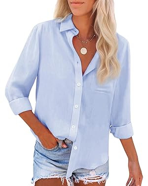 Womens Button Down Shirts Cotton Dress Shirts Oxford Shirts Long Sleeve Work Blouses Collared Top... | Amazon (US)
