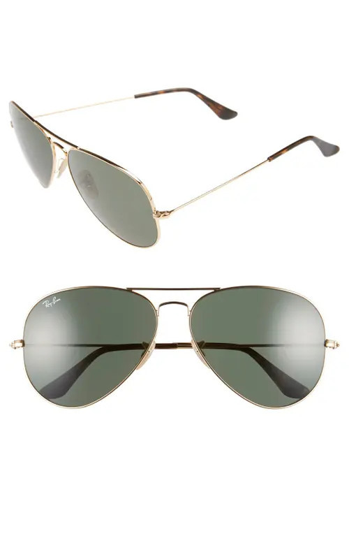 Ray-Ban 62mm Aviator Sunglasses in Gold/Dark Green at Nordstrom | Nordstrom