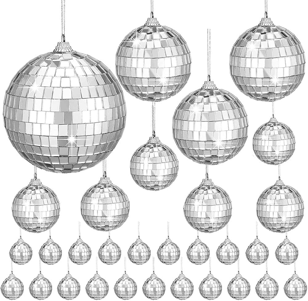 40 pcs 2.36/4.72/1.96/1.18inch Mirror Disco Balls Silver Hanging Disco Ball with Rope Small Party... | Amazon (CA)