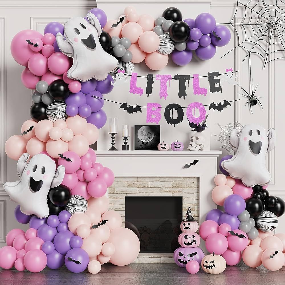 Amazon.com: PageebO Halloween Little Boo Balloon Arch Kit- Rose Pink Purple Balloons with Cute Gh... | Amazon (US)