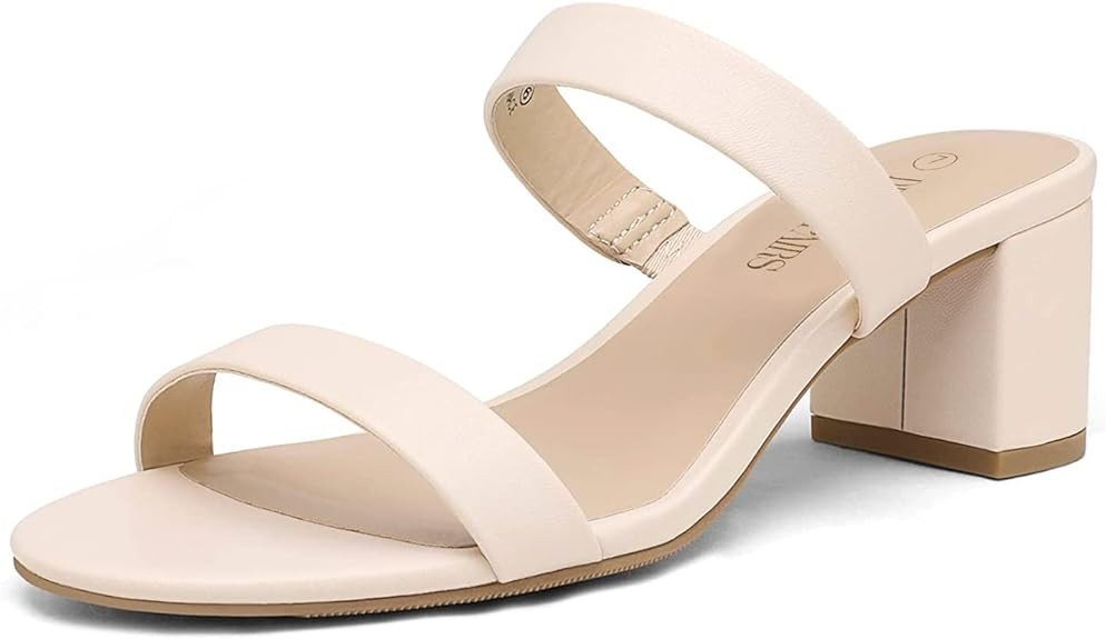 DREAM PAIRS Women's Two Strap Open Toe Low Block Chunky Heels Sandals Dress Pumps Shoes | Amazon (US)