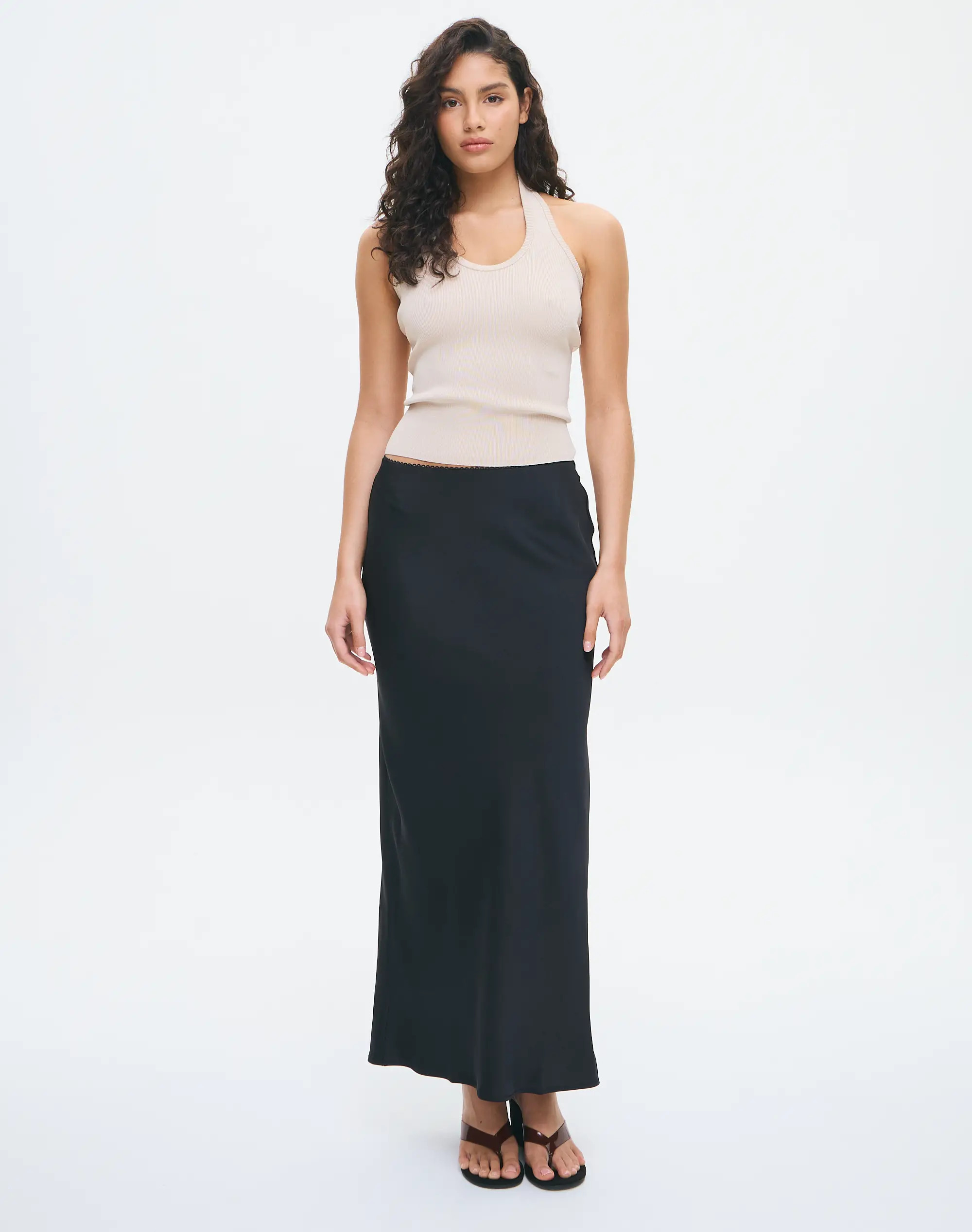 Picot Trim Satin Maxi Skirt in Black | Glassons | Glassons (Australia)