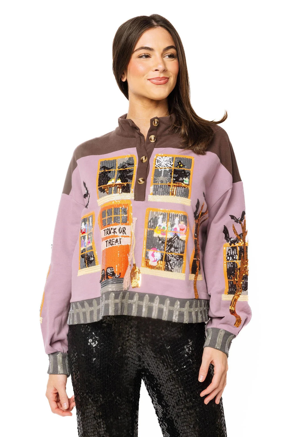 Brown & Purple Haunted House Henley | Queen of Sparkles