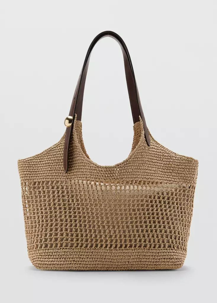 Natural-fiber shopper bag with metallic detail | Mango (US/MX/AU)