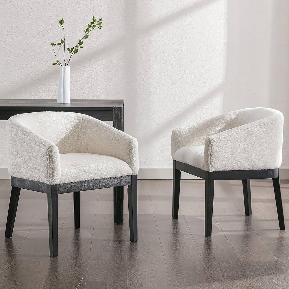 RIVOVA White Dining Chairs Set of 2, Mid-Century Modern Dining Chairs, Boucle Upholstered Kitchen... | Amazon (US)