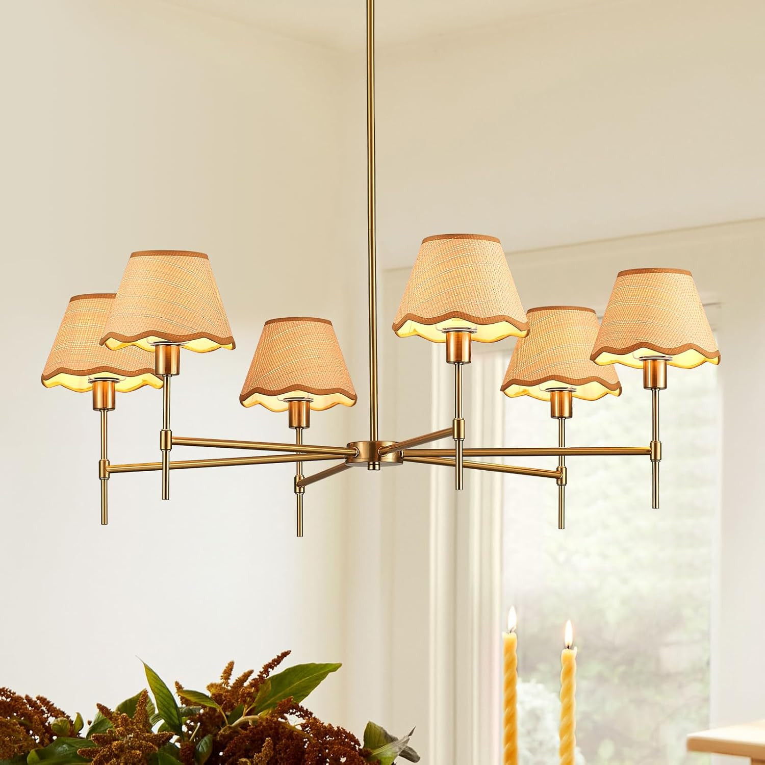 39” Large Rattan Chandelier 6-Light Hand-Woven Boho Wicker Chandeliers Farmhouse Vintage Golden... | Amazon (US)