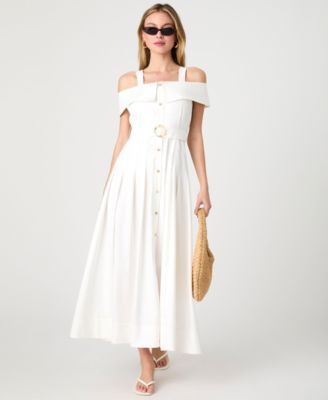French Connection Women's Off-The-Shoulder Midi Shirtdress - Summer White | Macy's