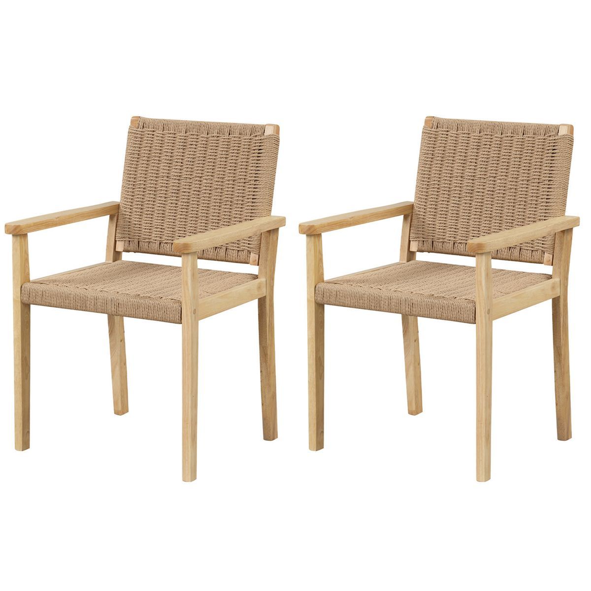 Costway Patio Chair Set of 2/4 Rubber Wood Dining Armchairs Paper Rope Woven Seat Balcony | Target