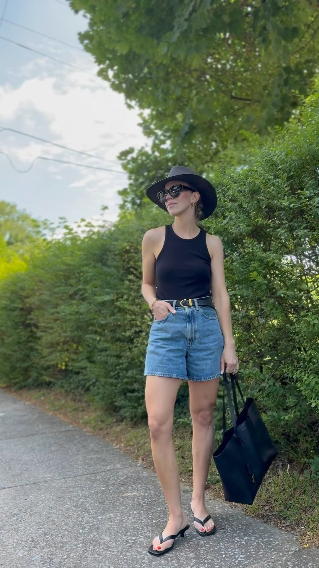 90’s minimalism, tank and denim shorts outfit, high rise denim shorts, leather thong sandals, @Janessa Leone black straw hat

#LTKSeasonal #LTKOver40 #LTKTravel