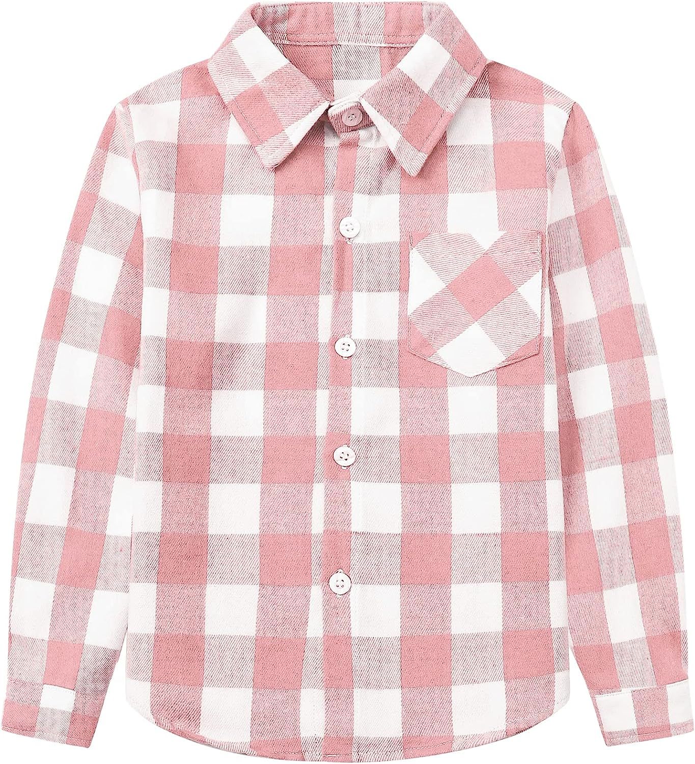 SANGTREE Girls' Women's Long Sleeve Flannel Plaid Shirt Button Down Cotton Shirts, 3 Months - US 2XL | Amazon (US)
