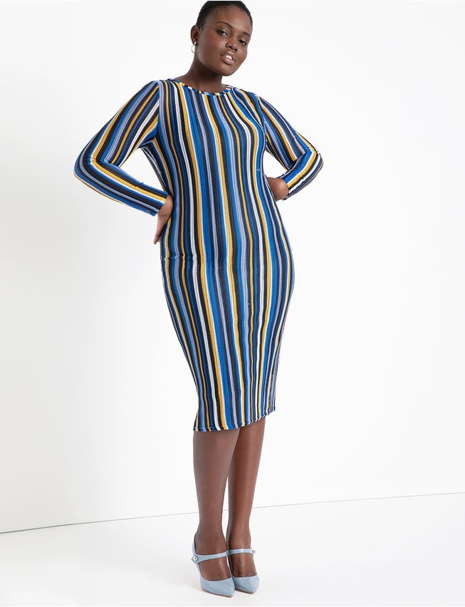 Striped Bodycon Dress - Blue + Yellow Stripes | Eloquii