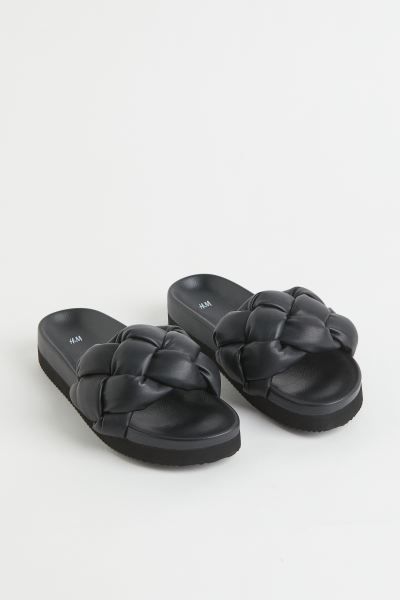 Open-toe slides in faux leather with a wide, braided foot strap. Faux leather lining and molded s... | H&M (US)