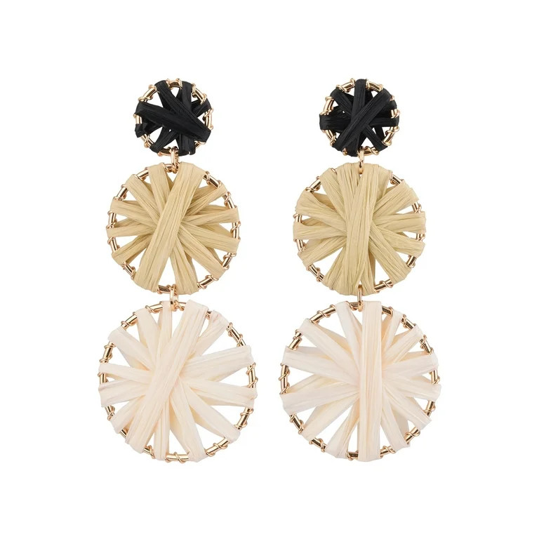 Time and Tru Female Adult Gold-Tone Natural Raffia Triple Drop Earring - Walmart.com | Walmart (US)
