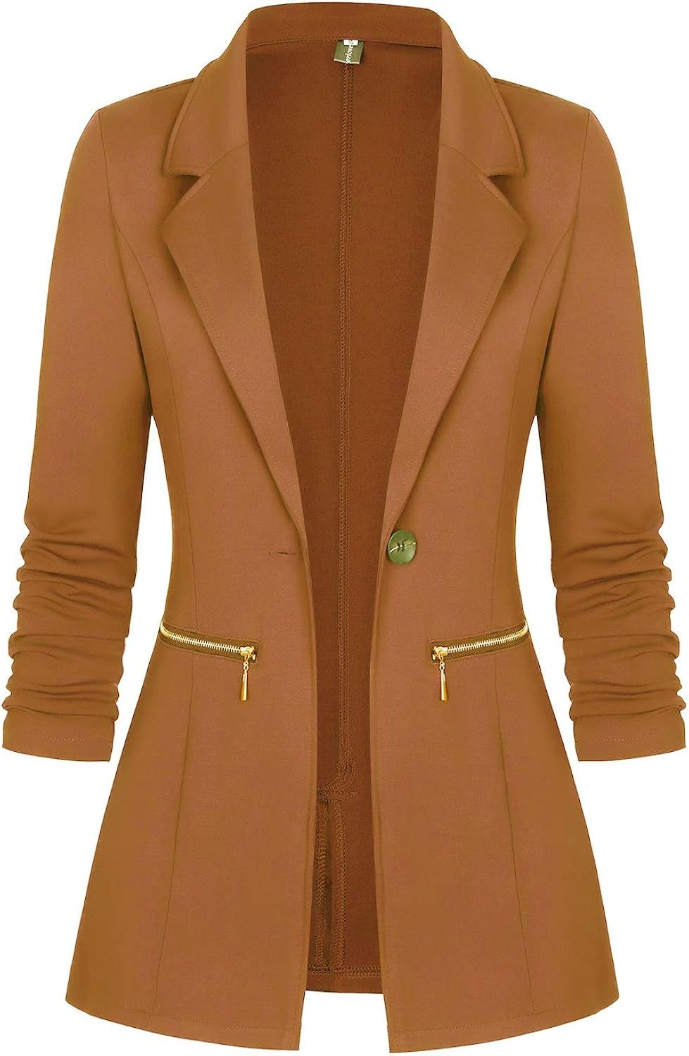Genhoo Women's Long Sleeve Blazer Open Front Cardigan Jacket Work Office Blazer with Zipper Pocke... | Amazon (US)