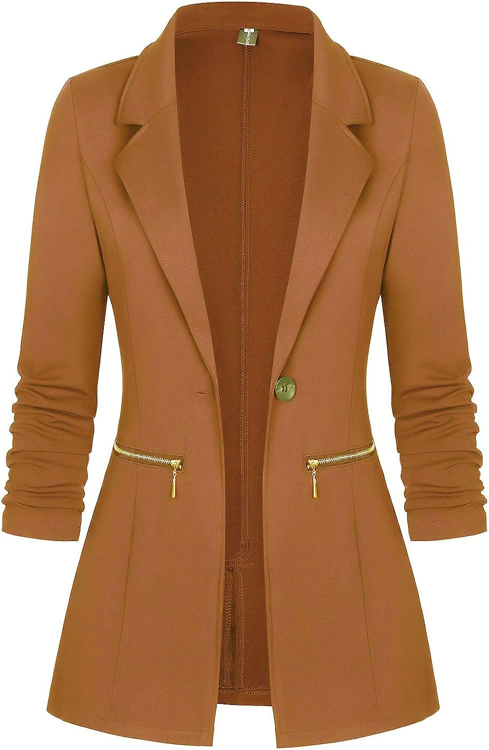 Genhoo Women's Long Sleeve Blazer Open Front Cardigan Jacket Work Office Blazer with Zipper Pocke... | Amazon (US)