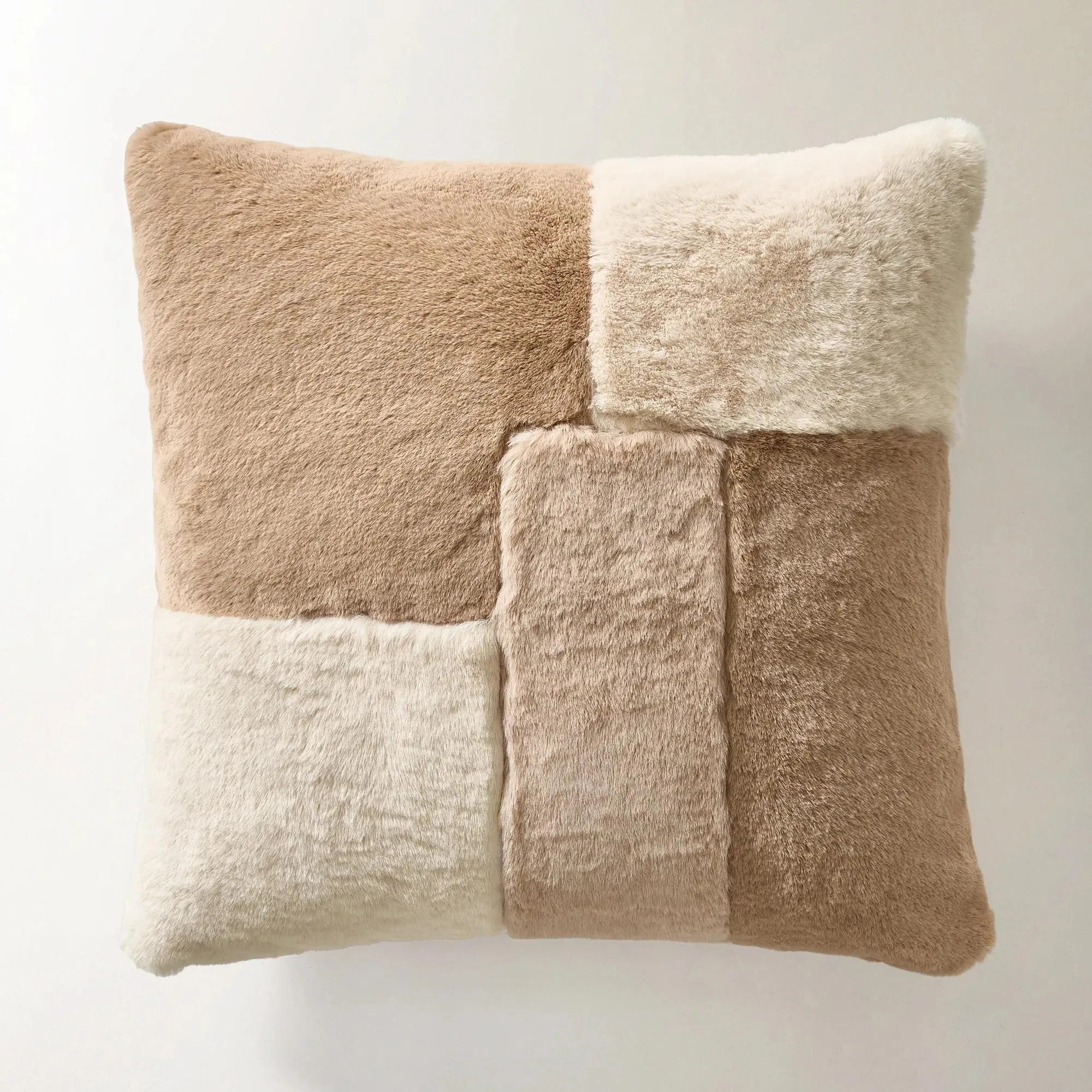 Peliz Patchwork Fur Pillow 22" - Ivory/Tan | Z Gallerie