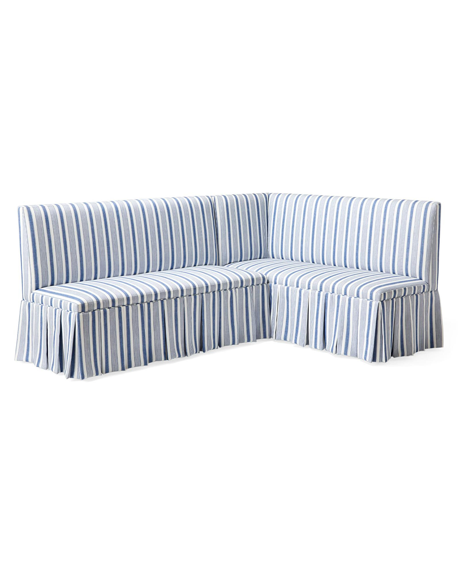 Ross Pleated Dining Banquette - French Blue Performance French Stripe | Serena and Lily