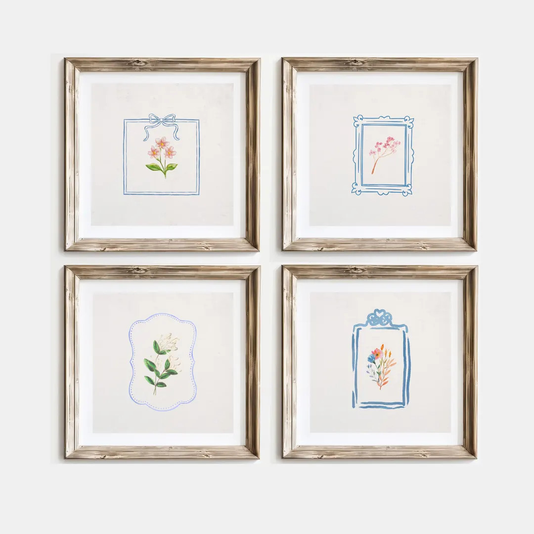 Bundle of FOUR Blue Vintage Botanical Print , Digital Downloadable Wall Art, Trendy Decor, Englis... | Etsy (US)