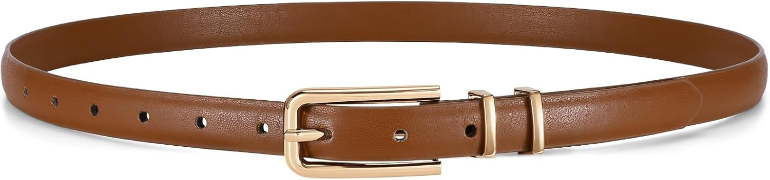 JASGOOD Women's Skinny PU Leather Belt Thin Waist Belt with Gold Buckle for Jeans Pants Dresses 0.7 | Amazon (US)