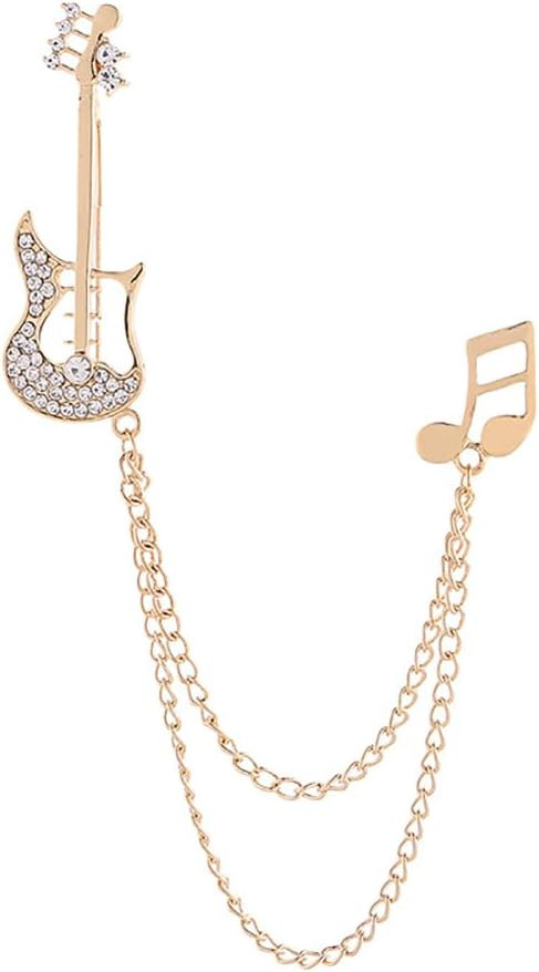 Fashion Guitar Long Chain Lapel Brooch Pin with Music Note Rhinestone Musical Instrument Tassel Pins for Women Girls Men Suit Sweater Coat Jacket Backpack Brooches Pins Musician Party Clothes Accessories Jewelry Gifts | Amazon (US)