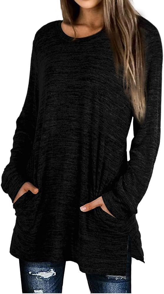 Womens Casual Sweatshirts Long Sleeve Shirts Oversized With Pocket Tunic Tops S-2XL | Amazon (US)