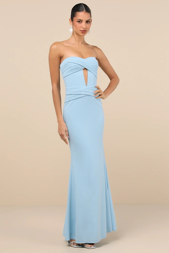 Elegant Finesse Light Blue Pleated Cutout Maxi Dress | Lulus