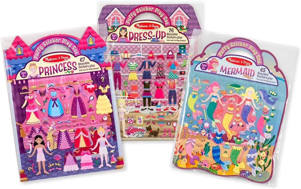 Amazon.com: Melissa & Doug Puffy Sticker Activity Books Set: Dress-Up, Princess, Mermaid - 208 Re... | Amazon (US)