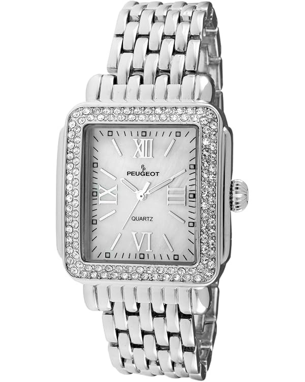 Peugeot Women Rectangle Dress Watch with Crystal Decorated Bezel, Roman Numerals and Bracelet | Amazon (US)