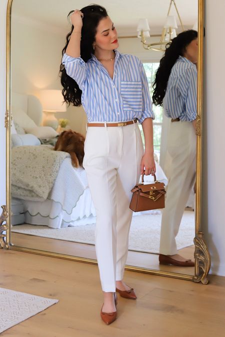 Ayr striped top (size down runs big, XS) / workwear spring blue and white outfit / lily and bean bag 