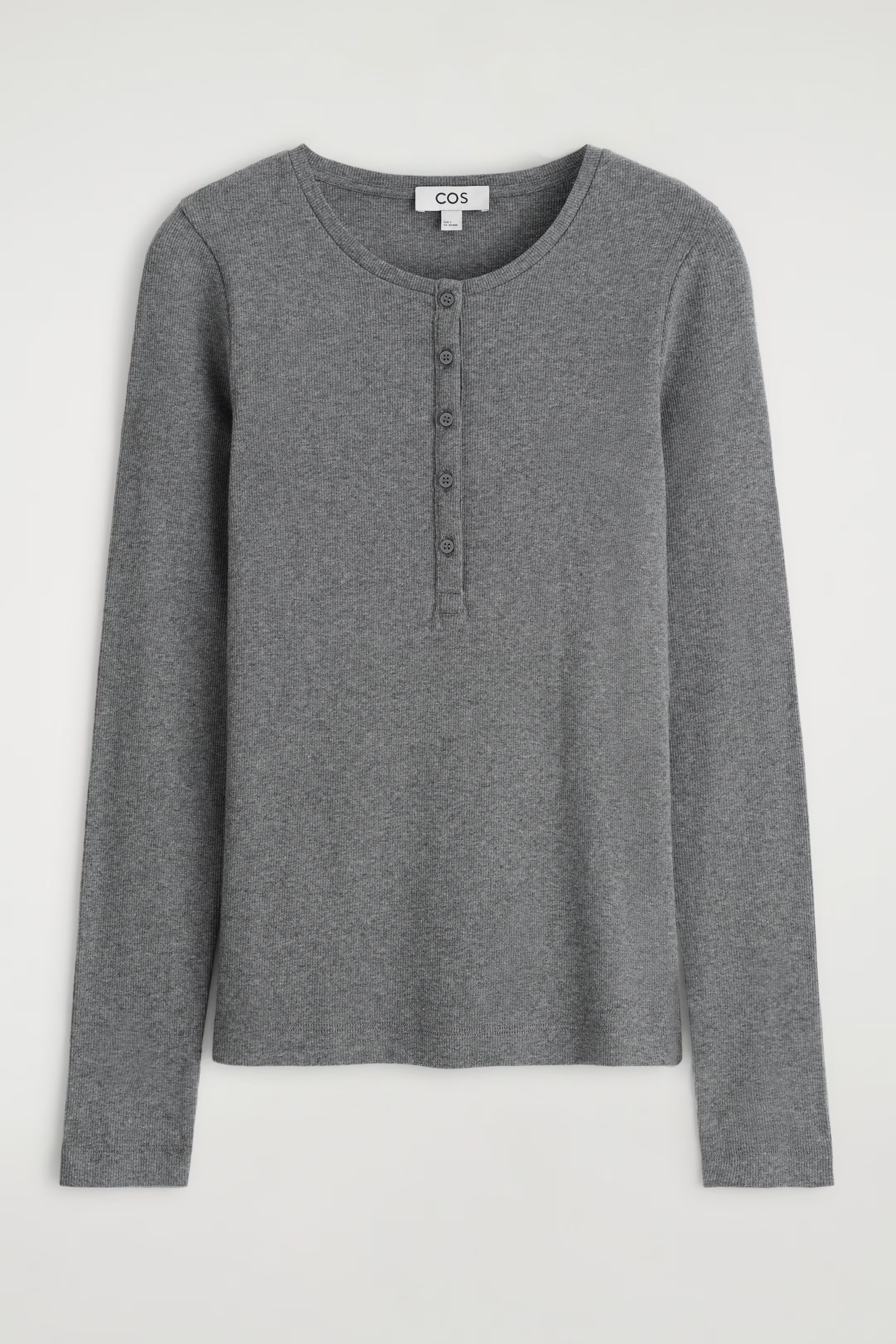 LONG-SLEEVED HENLEY TOP - GREY MÉLANGE | COS GB | COS UK
