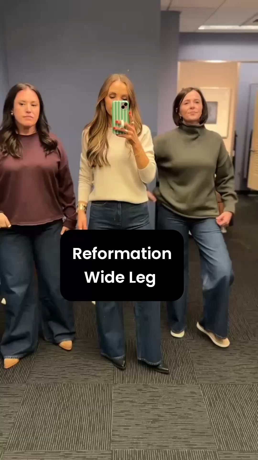 @Reformation  Wide Leg Jeans 
3 body types 
I sized down to a 25 
Lauren (5’3) is in a 29 but needed her true size. Mary (5’7) is in her true size 27

#LTKSaleAlert