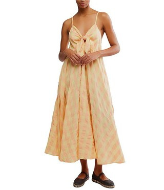 Via Plaid Print V-Neck Sleeveless Button Front Midi Dress | Dillard's