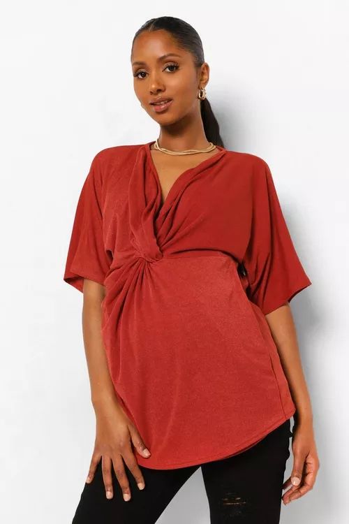 Maternity Twist-Front Kimono Sleeve Blouse | Boohoo.com (US & CA)