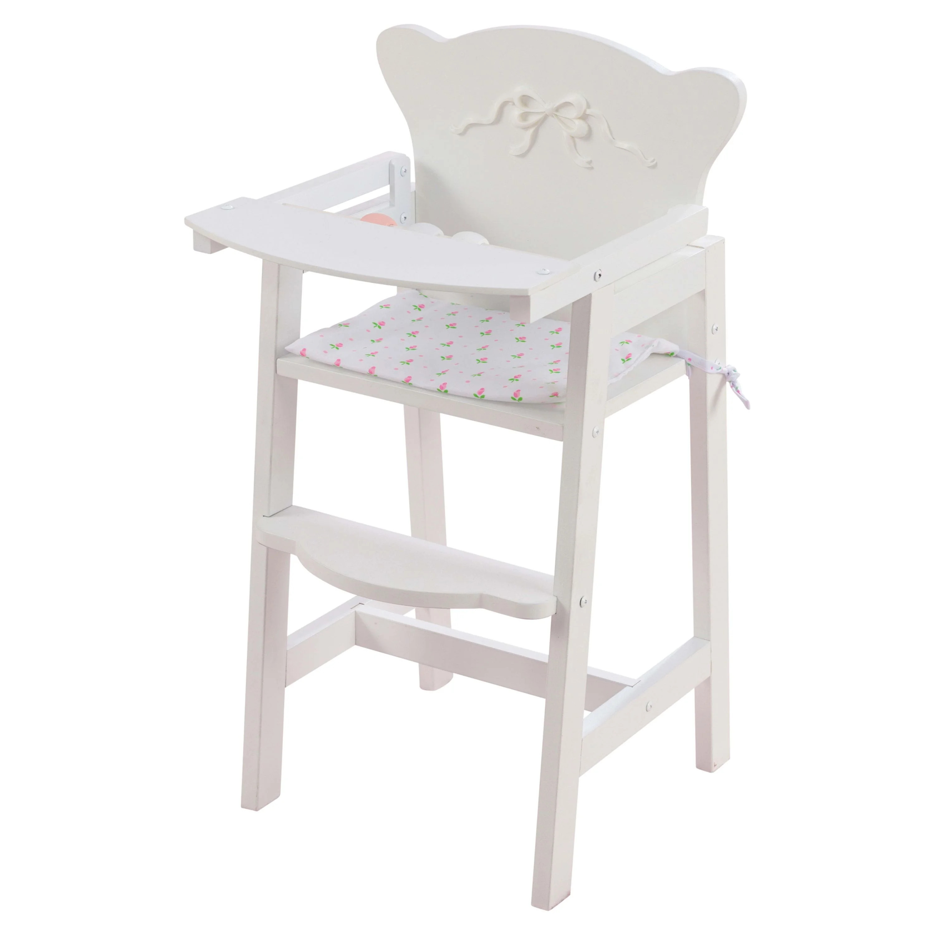 KidKraft Tiffany Bow Scalloped-Edge Wooden Lil Doll High Chair with Seat Pad - White | Walmart (US)