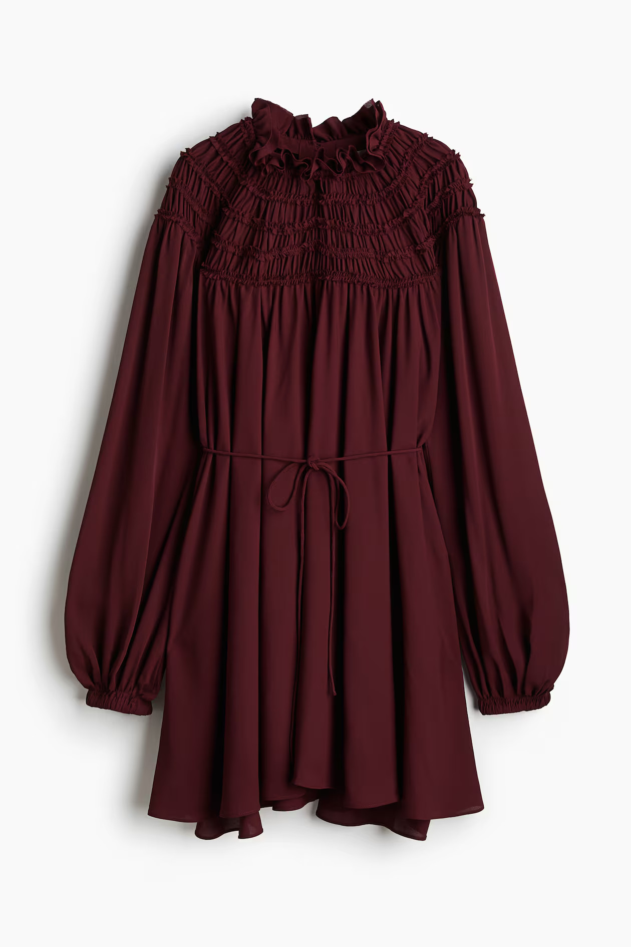 Smocking-detail dress - Burgundy - Ladies | H&M GB | H&M (UK, MY, IN, SG, PH, TW, HK)