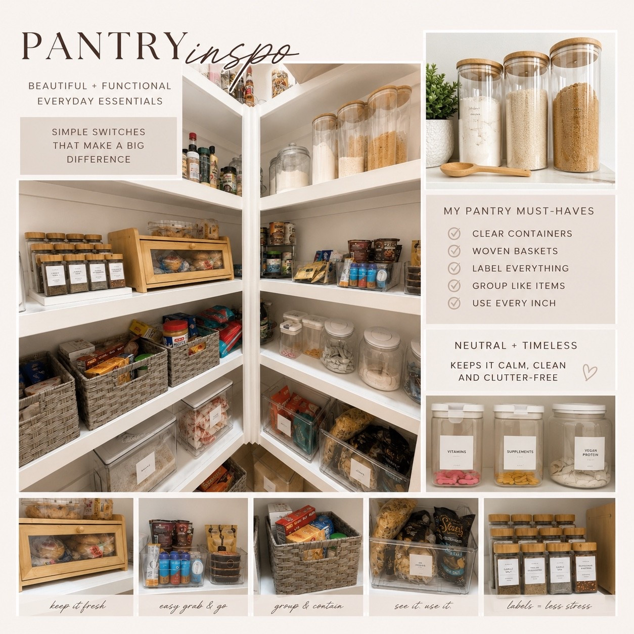 POV: your pantry starts working for you instead of against you 🤍✨

The secret to an aesthetically pleasing pantry isn’t having less… it’s creating systems that make everyday life feel easier, calmer, and more functional. Clear containers, labeled bins, grab-and-go storage, and simple organization swaps completely changed this space.

I linked my favorite pantry organization essentials that make a home feel instantly more elevated + put together — without sacrificing function.

Follow for more:
• designer-approved organization ideas
• luxury home inspiration
• everyday functional finds
• realistic spaces that still feel beautiful

Because practical can still be pretty 🤍#PantryOrganization #HomeOrganization #KitchenOrganization #LTKFinds#LTKMothersDay

#LTKHome #LTKfoodie