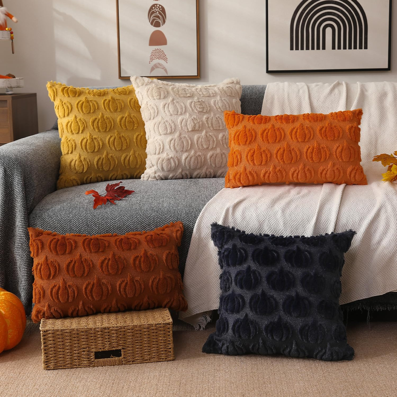 DFXSZ Fall Pillow Covers 18x18 Set of 2 Fall Decorations Autumn Beige Pumpkin Throw Pillow Cases ... | Amazon (US)