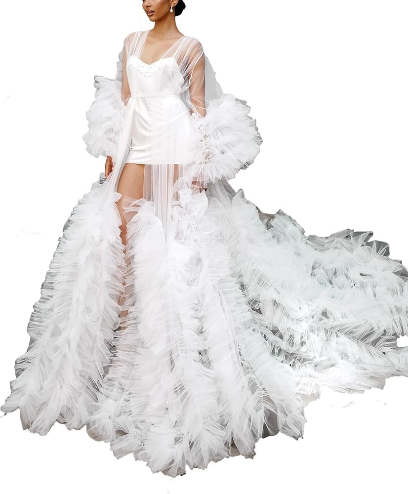 Bridal Tulle Robe Sheer Nightgown for Photoshoot Puffy Sleeve Wedding Lingerie Dress Baby Shower ... | Amazon (US)
