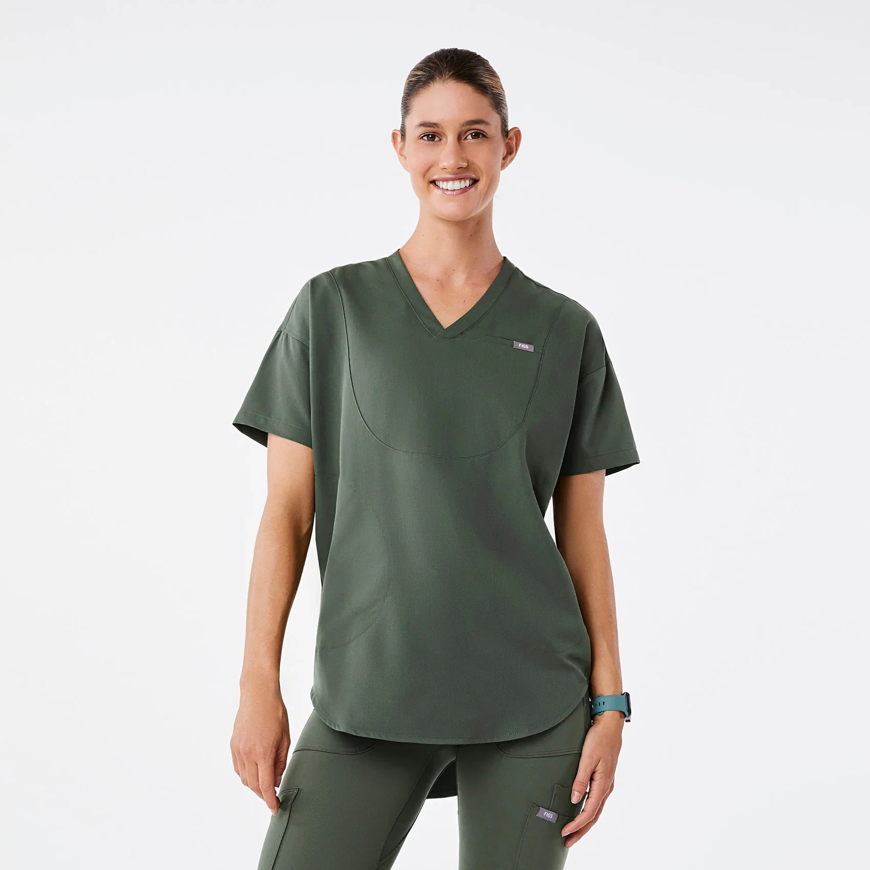 Halle V-Neck Tunic Scrub Top - Moss · FIGS | FIGS