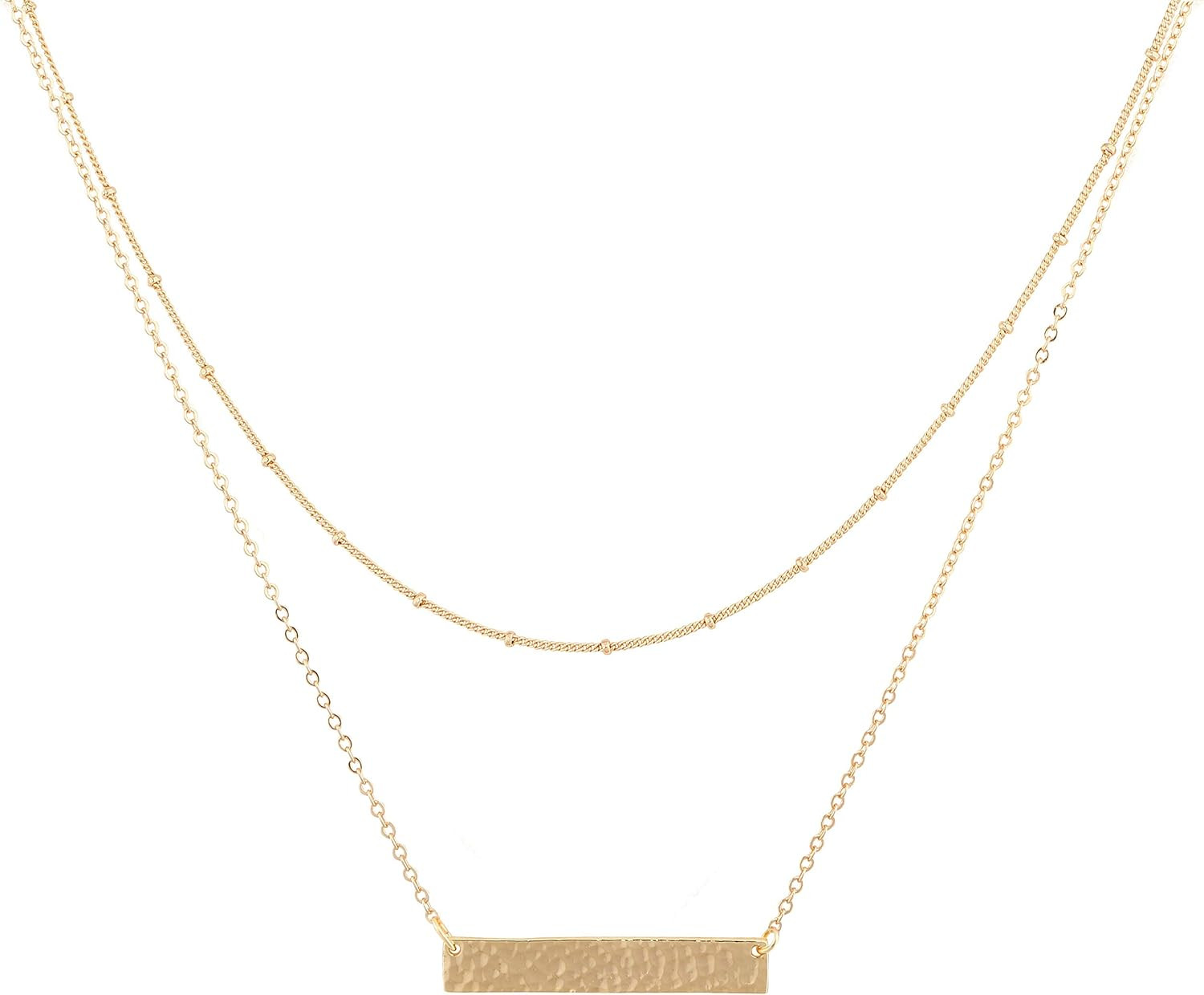Amazon.com: Mevecco Gold Layered Bar Necklace for Women,18K Gold Plated Cute Balance Horizontal Char | Amazon (US)