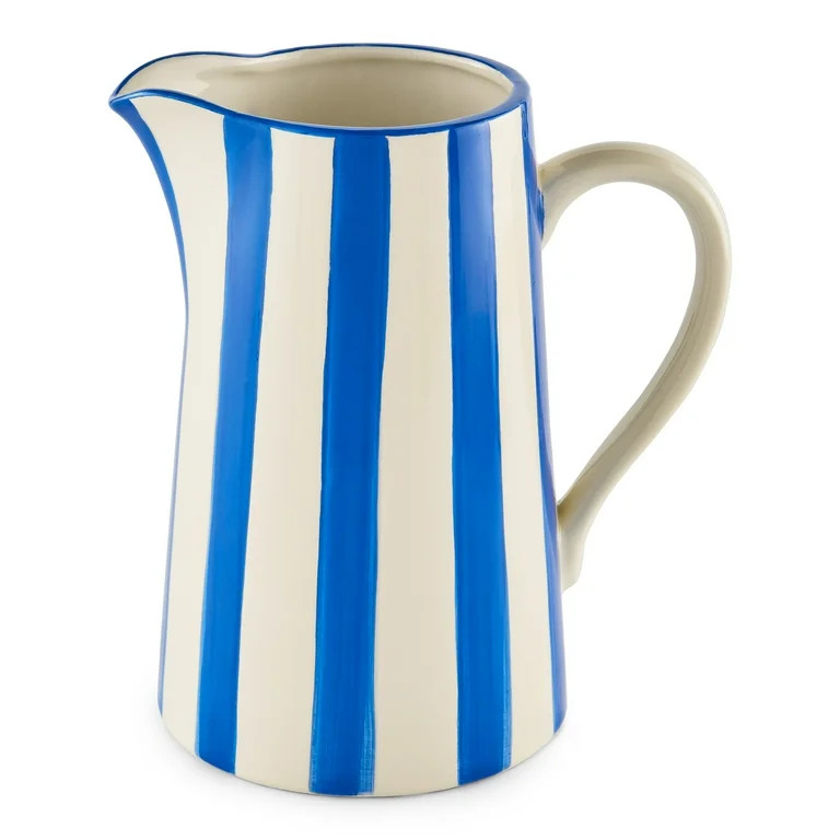 Mainstays by Becky G. & Alejandra 8.5" Blue Stripe Ceramic Pitcher Vase | Walmart (US)