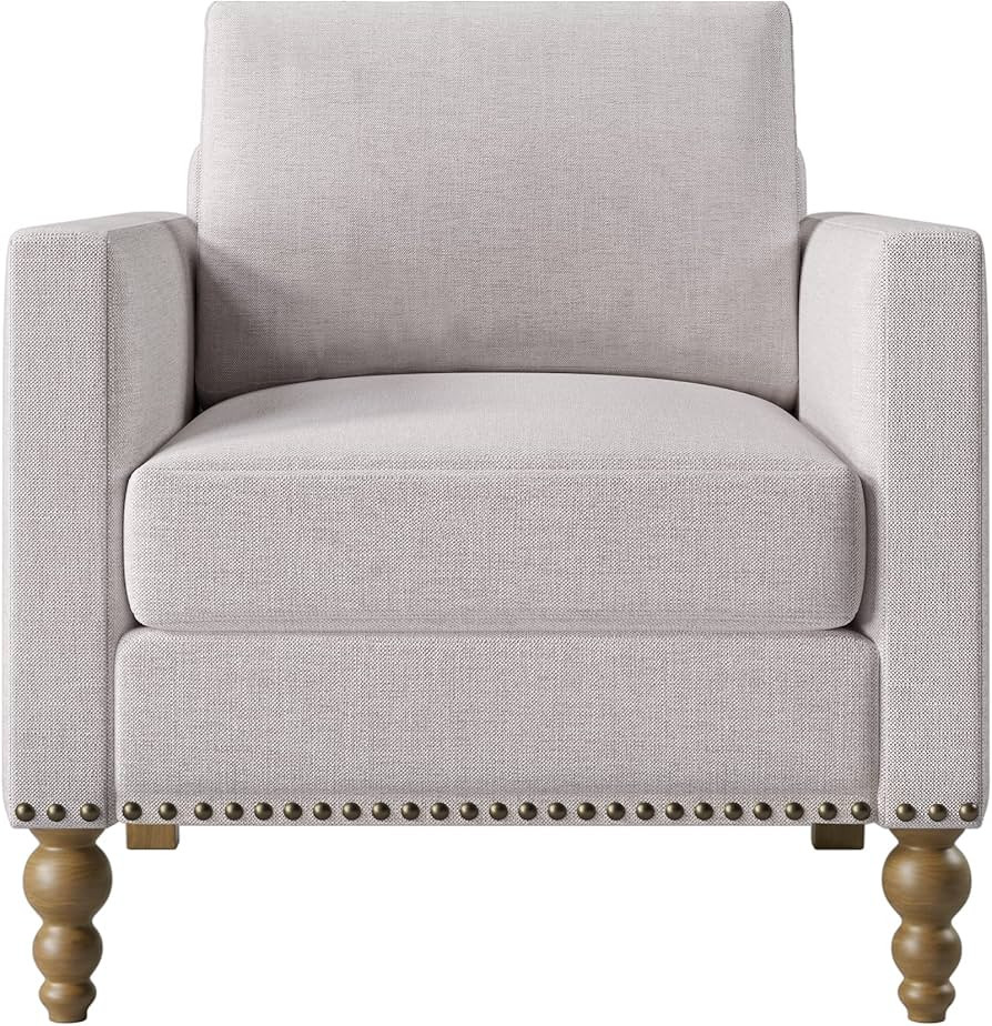 CITYLIGHT Linen Fabric Living Room Chairs, Upholstered Accent Chairs with Nail-Head Trim, Cozy Ar... | Amazon (US)