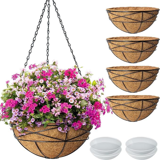 Karlliu 4 Pack 14 Inch Hanging Flower Baskets for Outdoor Plants Large Metal Wire Planters with C... | Amazon (US)