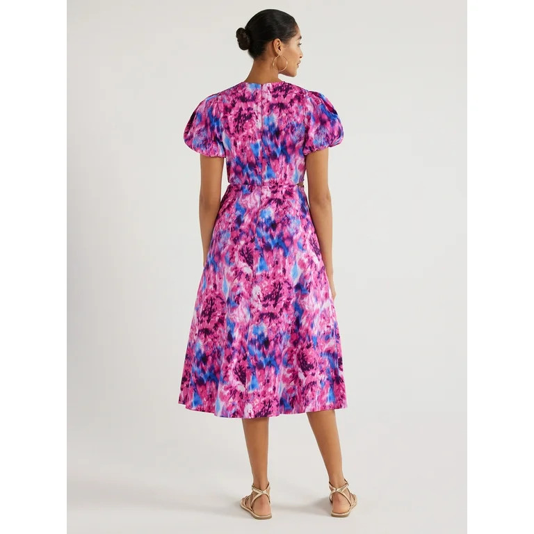 Scoop Women's Cut Out Midi Dress with Puff Sleeves, Sizes XS-XXL | Walmart (US)