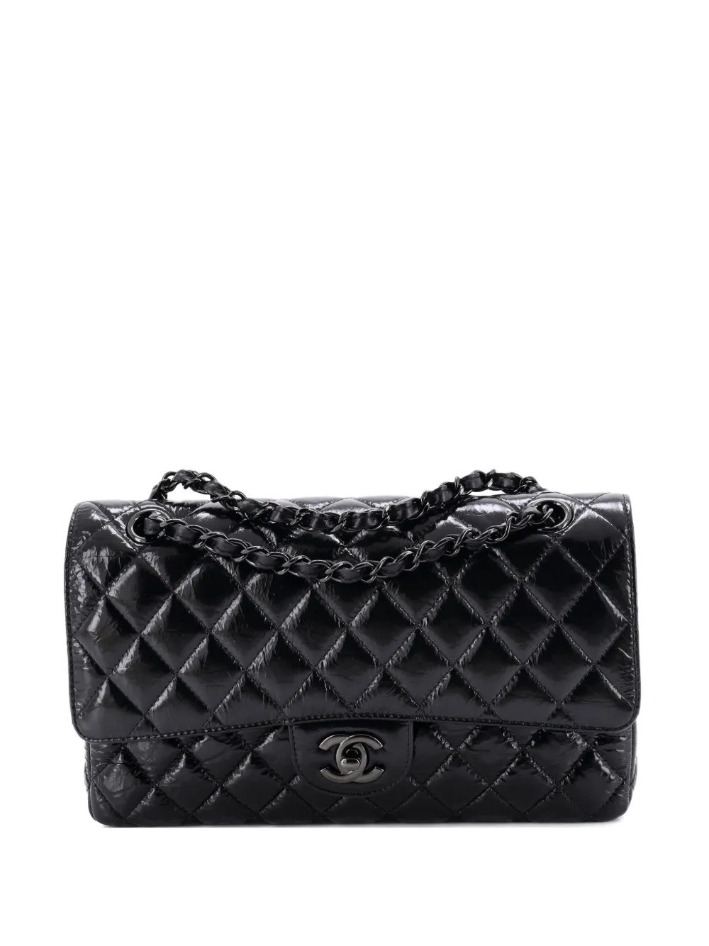 CHANEL Pre-Owned So Black Classic Double Flap Bag Quilted Shiny Crumpled Calfskin Medium shoulder bag | Farfetch Global