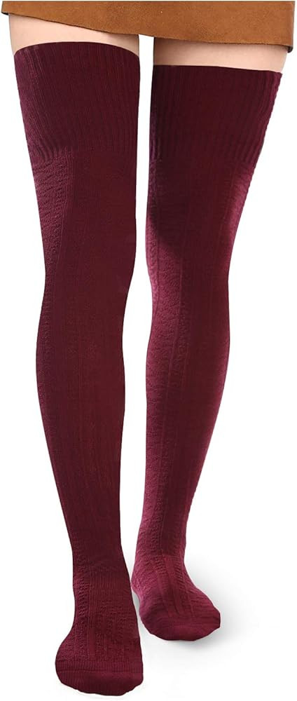 Women Thigh High Socks Extra Long Cotton Knit Warm Thick Tall Long Boot Stockings Leg Warmers | Amazon (US)