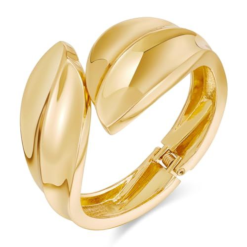 ENSKEFEN Chunky Gold Bangle Bracelets for Women Irregular Smooth Hinged Cuff Bracelet Thick Wide Gold Bangles Exaggerated Boho Bold Statement Gold Bracelets | Amazon (US)