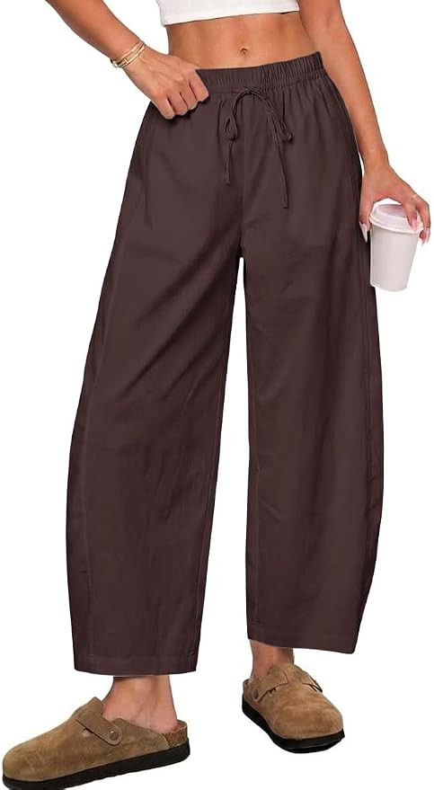 Tankaneo Womens Baggy Barrel Pants High Waist Wide Leg Cropped Trousers | Casual, Travel, Elastic... | Amazon (US)